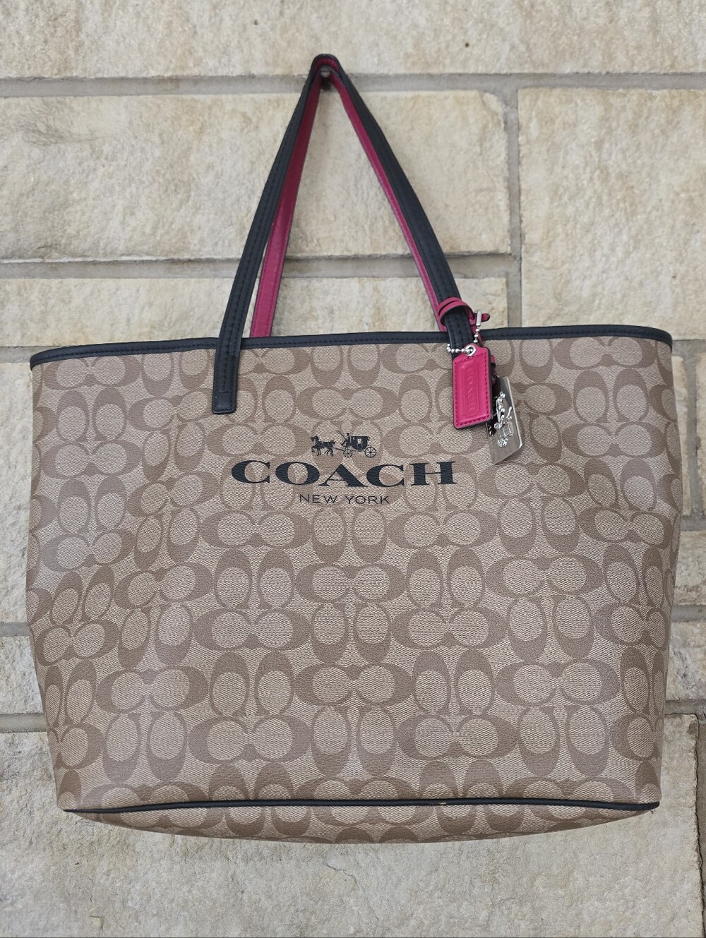 Coach C7420 City Tote Signature Canvas Red/Khaki - Picture 1 of 16
